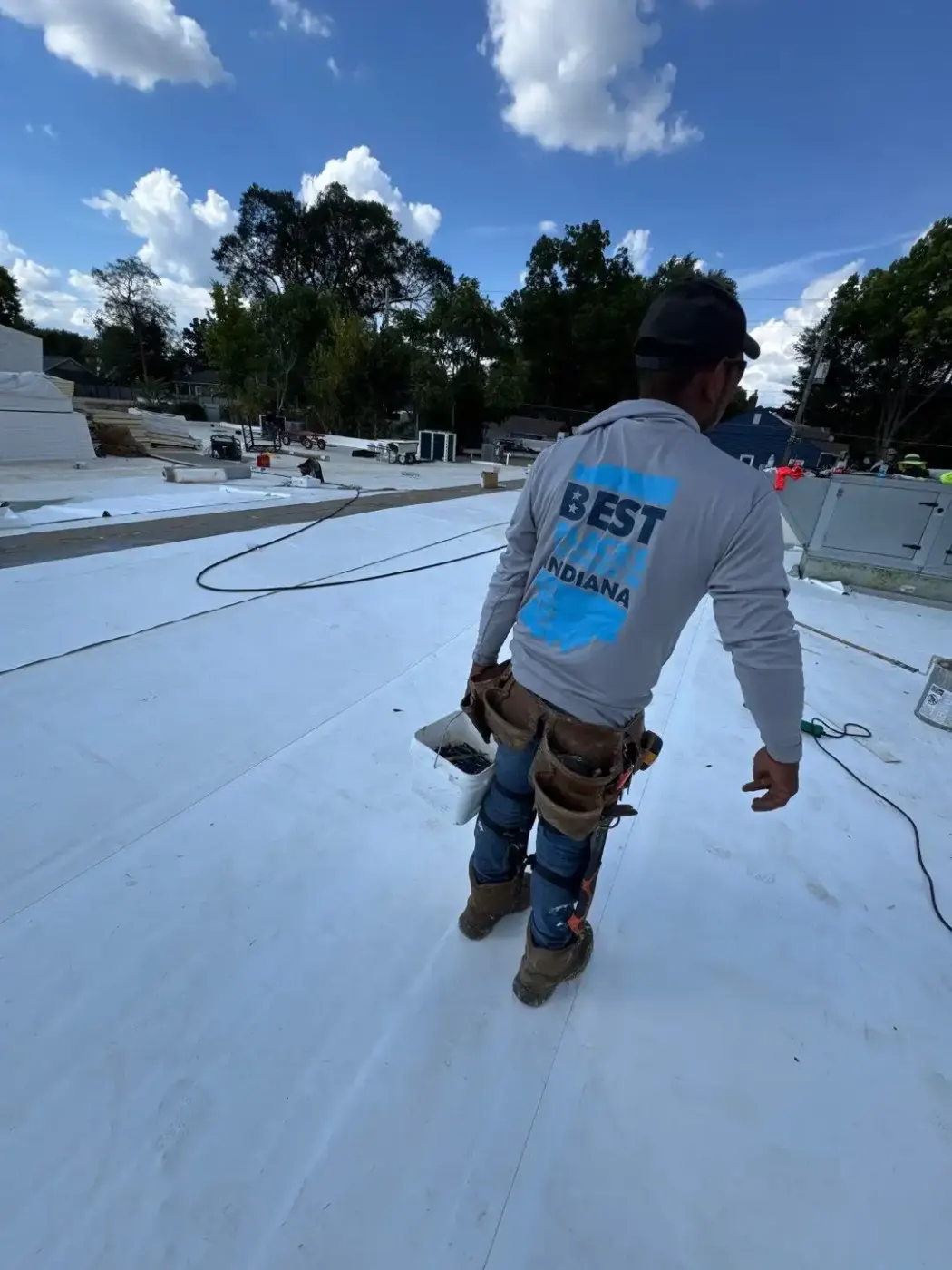 Tarping and dry-in on a Mishawaka commercial roof